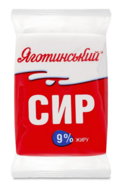 Сир кисломолочний ЯГОТИНСЬКИЙ 9%, 180г